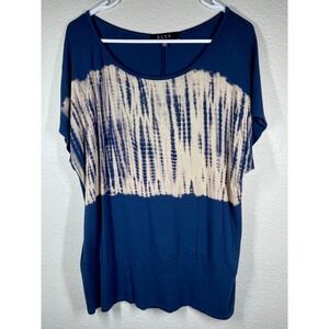 BLEU Women Navy Blue Tie Dye Rhinestone Embellished Short Sleeve Top XL Made USA